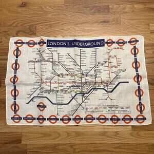 Vintage London Underground Map Irish Linen Tea Towel 20x30"